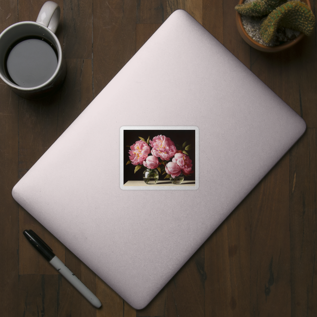 Two Peony Flowers in Glass Vase by Fantasyscape